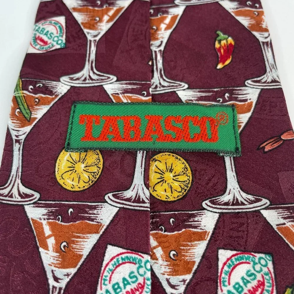 Tabasco Mens‎ SHRIMP COCKTAIL Necktie Imported Silk Burgundy USA Made